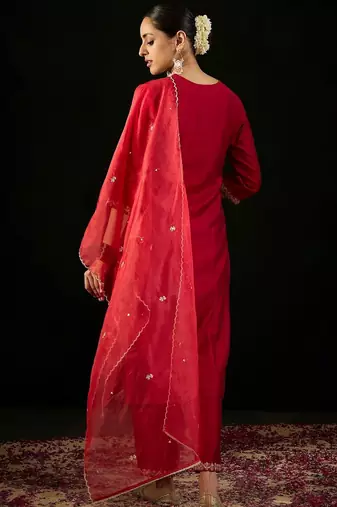 Women Ethnic Motifs Embroidered Regular Sequinned Liva Kurta with Trousers & With Dupatta