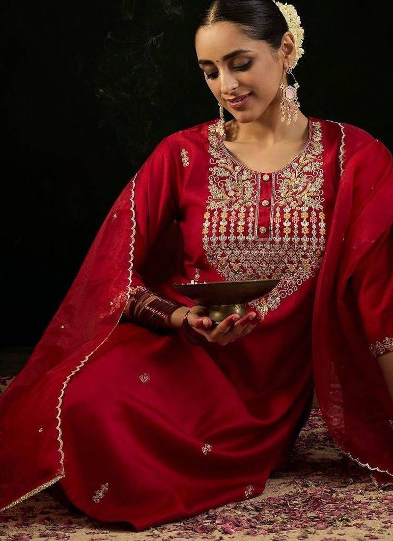 Women Ethnic Motifs Embroidered Regular Sequinned Liva Kurta with Trousers & With Dupatta