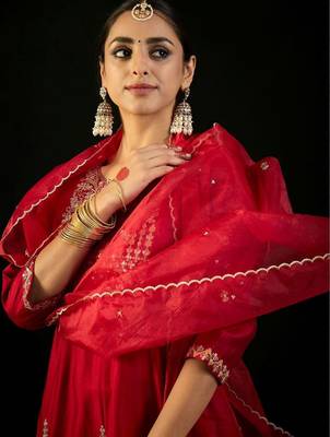Women Ethnic Motifs Embroidered Regular Sequinned Liva Kurta with Trousers & With Dupatta 7