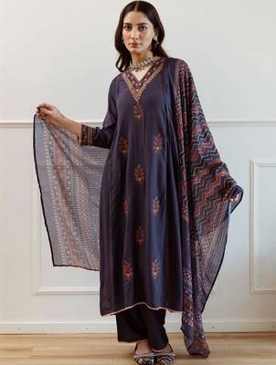 Women Ethnic Motifs Embroidered Regular Thread Work Kurta with Trousers & With Dupatta 1