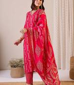 Women Ethnic Motifs Printed Regular Thread Work Chanderi Silk Kurta with Trousers & With Dupatta