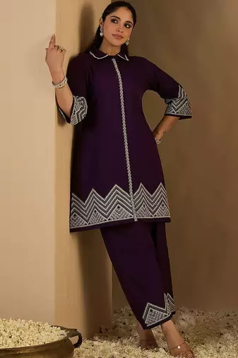 Women Embroidered Regular Thread Work Pure Cotton Kurta with Trousers