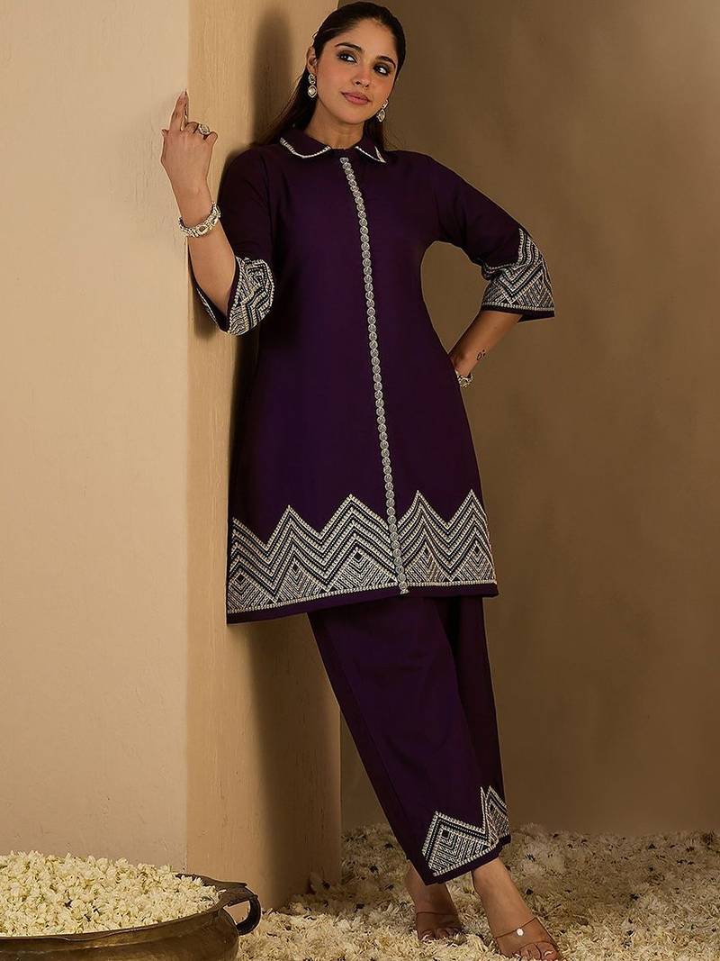 Women Embroidered Regular Thread Work Pure Cotton Kurta with Trousers