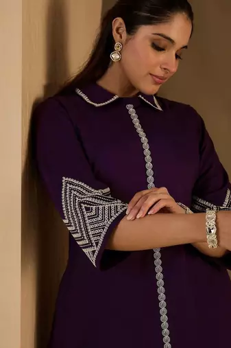 Women Embroidered Regular Thread Work Pure Cotton Kurta with Trousers