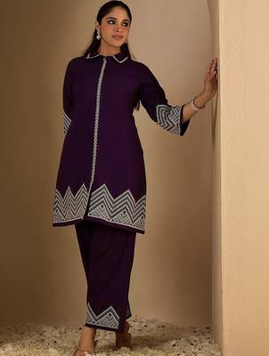 Women Embroidered Regular Thread Work Pure Cotton Kurta with Trousers 3