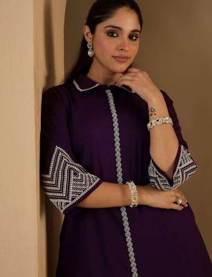 Women Embroidered Regular Thread Work Pure Cotton Kurta with Trousers 4