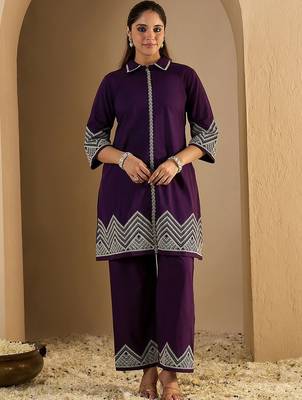Women Embroidered Regular Thread Work Pure Cotton Kurta with Trousers 5