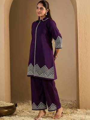 Women Embroidered Regular Thread Work Pure Cotton Kurta with Trousers 6