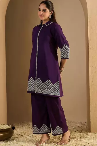Women Embroidered Regular Thread Work Pure Cotton Kurta with Trousers