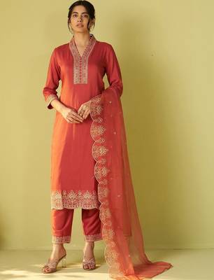 Women Ethnic Motifs Embroidered Regular Thread Work Kurta with Trousers & With Dupatta 1