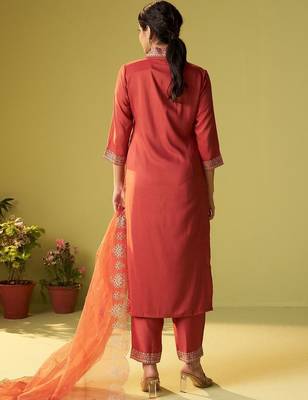 Women Ethnic Motifs Embroidered Regular Thread Work Kurta with Trousers & With Dupatta 2