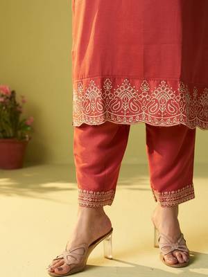 Women Ethnic Motifs Embroidered Regular Thread Work Kurta with Trousers & With Dupatta 7