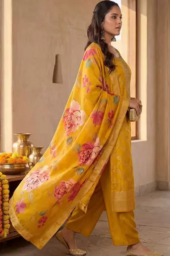 Women Ethnic Motifs Regular Thread Work Kurta with Palazzos & With Dupatta