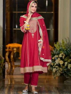 Women Ethnic Motifs Embroidered Regular Kurta with Trousers & With Dupatta 1