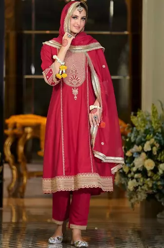 Women Ethnic Motifs Embroidered Regular Kurta with Trousers & With Dupatta