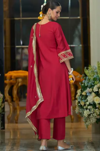 Women Ethnic Motifs Embroidered Regular Kurta with Trousers & With Dupatta
