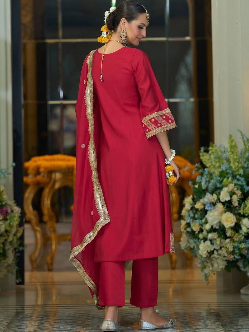 Women Ethnic Motifs Embroidered Regular Kurta with Trousers & With Dupatta