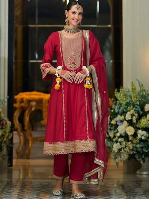 Women Ethnic Motifs Embroidered Regular Kurta with Trousers & With Dupatta 3