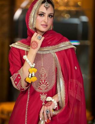 Women Ethnic Motifs Embroidered Regular Kurta with Trousers & With Dupatta 4