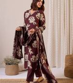 Women Floral Printed Regular Chanderi Silk Kurta with Trousers & With Dupatta