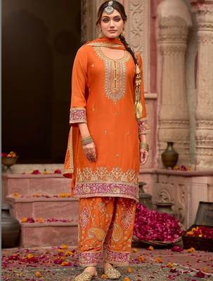 Women Ethnic Motifs Embroidered Regular Kurta with Patiala & With Dupatta 1