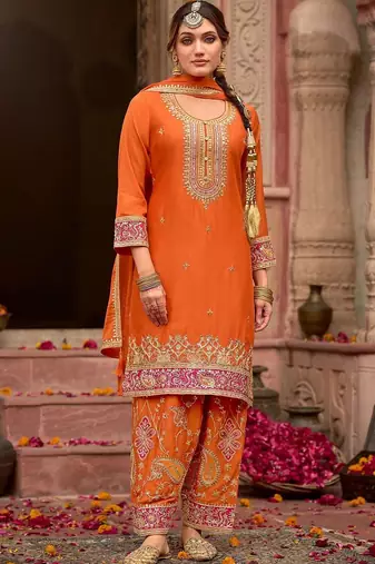 Women Ethnic Motifs Embroidered Regular Kurta with Patiala & With Dupatta