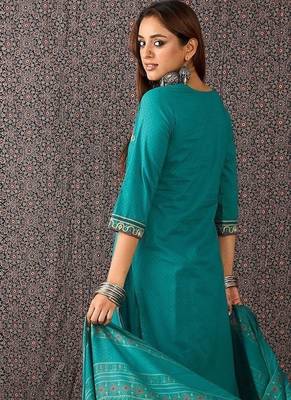 Women Ethnic Motifs Embroidered Regular Thread Work Pure Cotton Kurta with Trousers & With Dupatta 3