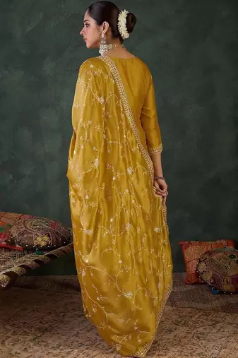 Women Ethnic Motifs Embroidered Regular Thread Work Kurta with Trousers & With Dupatta