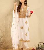 Women Ethnic Motifs Embroidered Regular Thread Work Kurta with Trousers & With Dupatta