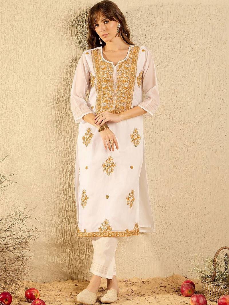 Women Ethnic Motifs Embroidered Regular Thread Work Kurta with Trousers & With Dupatta