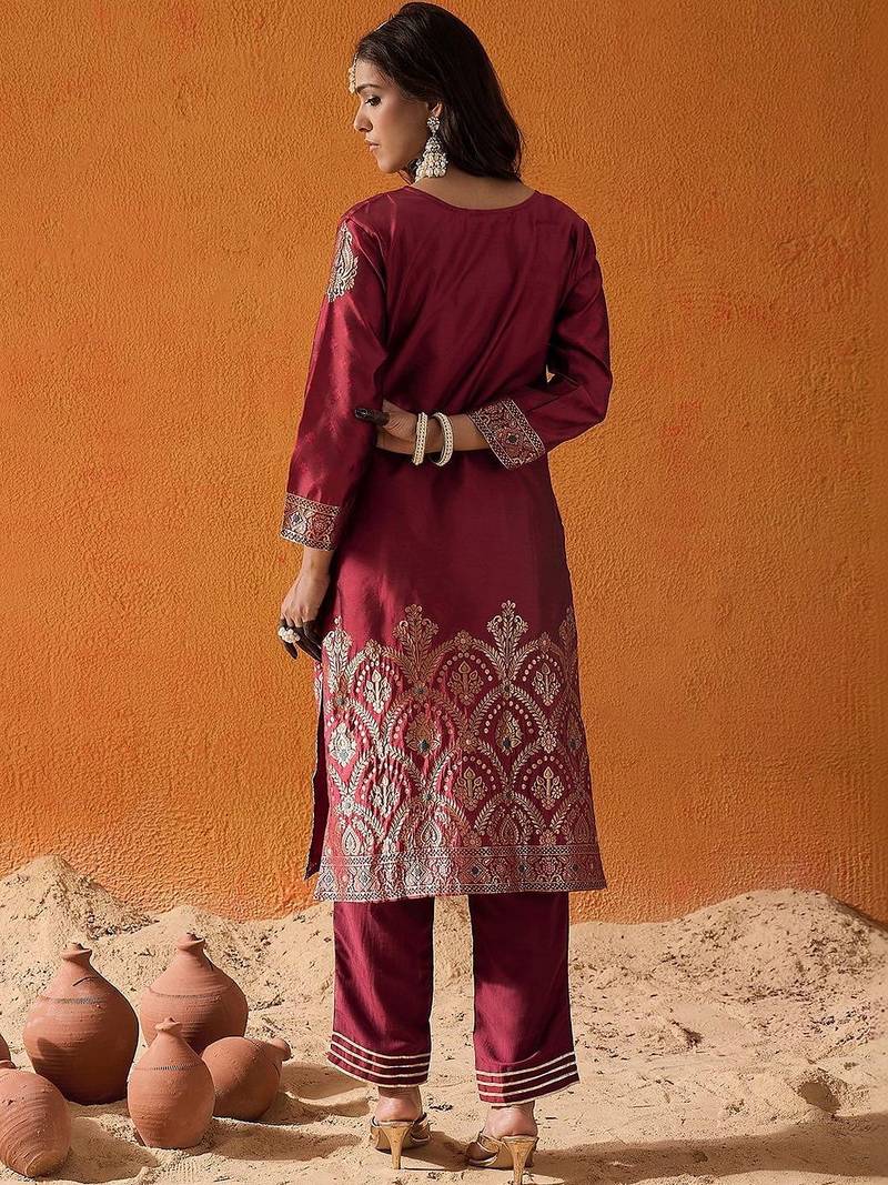 Women Ethnic Motifs Embroidered Regular Kurta with Trousers
