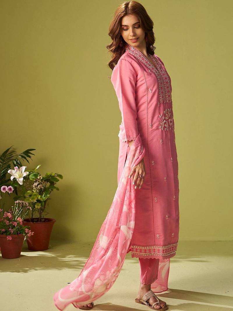 Women Ethnic Motifs Embroidered Regular Thread Work Kurta with Trousers & With Dupatta