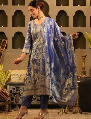 Women Ethnic Motifs Regular Liva Kurta with Trousers & With Dupatta 1