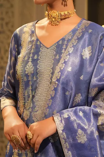 Women Ethnic Motifs Regular Liva Kurta with Trousers & With Dupatta