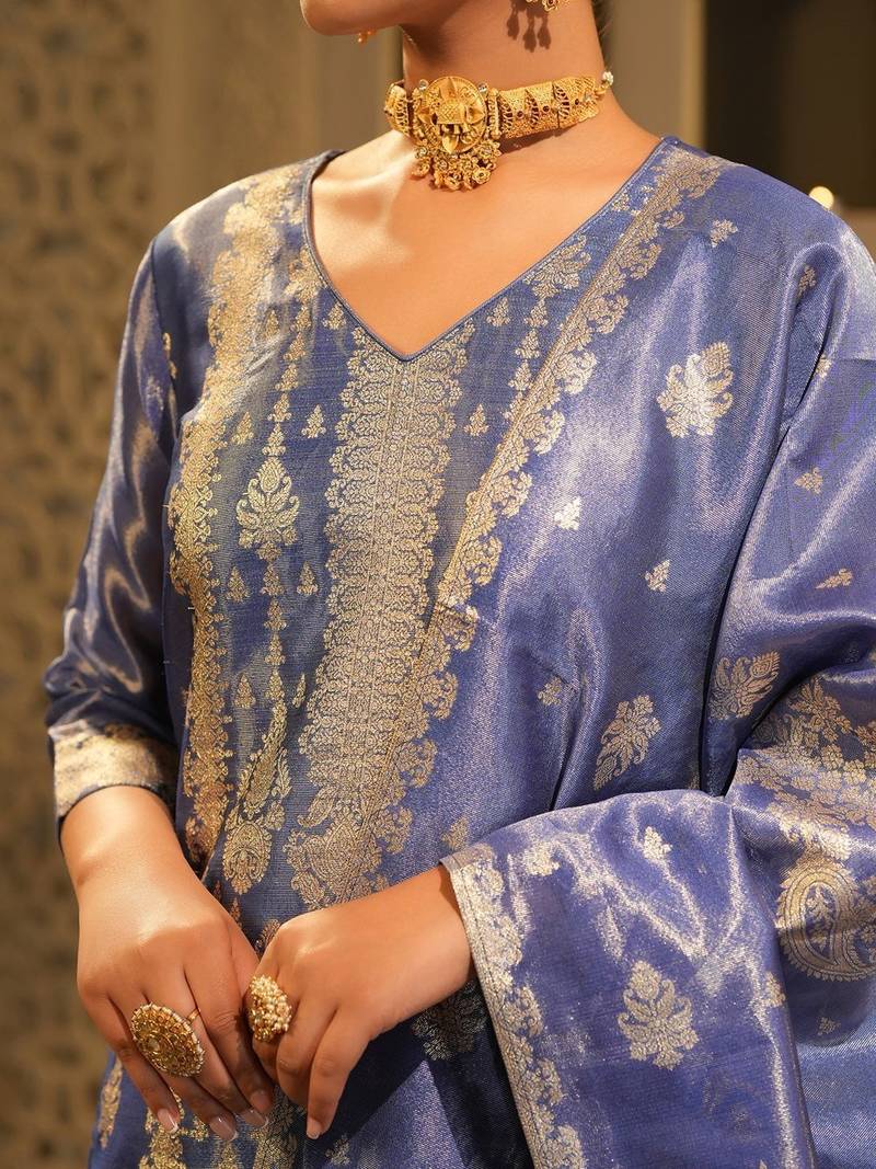 Women Ethnic Motifs Regular Liva Kurta with Trousers & With Dupatta