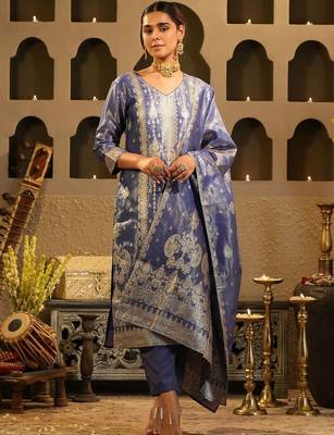 Women Ethnic Motifs Regular Liva Kurta with Trousers & With Dupatta 6