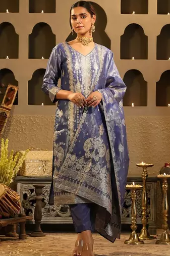Women Ethnic Motifs Regular Liva Kurta with Trousers & With Dupatta