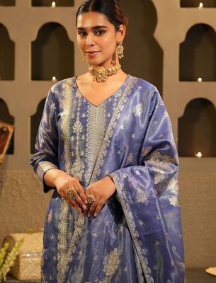 Women Ethnic Motifs Regular Liva Kurta with Trousers & With Dupatta 7