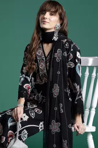 Women Floral Printed Regular Pure Cotton Kurta with Trousers & With Dupatta