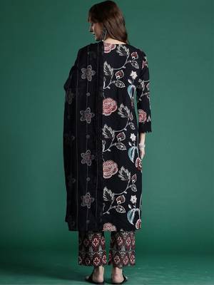 Women Floral Printed Regular Pure Cotton Kurta with Trousers & With Dupatta 3