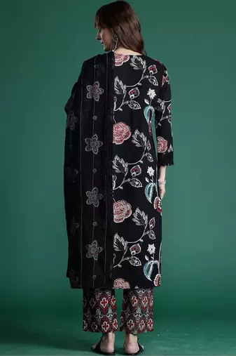 Women Floral Printed Regular Pure Cotton Kurta with Trousers & With Dupatta