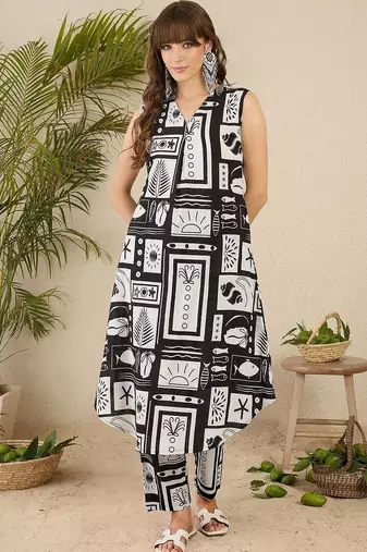 Women Printed Regular Pure Cotton Kurta with Trousers