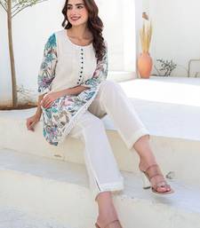 Women Floral Printed Pure Cotton Kurti with Trousers