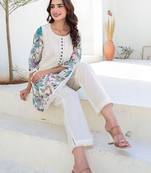 Women Floral Printed Pure Cotton Kurti with Trousers