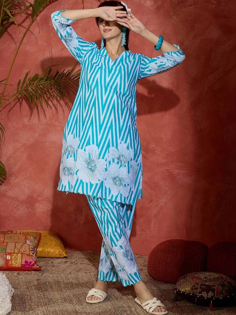 Women Printed Regular Pure Cotton Kurta with Trousers