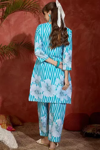 Women Printed Regular Pure Cotton Kurta with Trousers