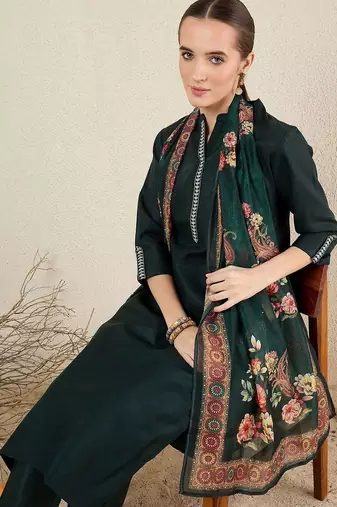 Women Floral Embroidered Regular Thread Work Kurta with Trousers & With Dupatta