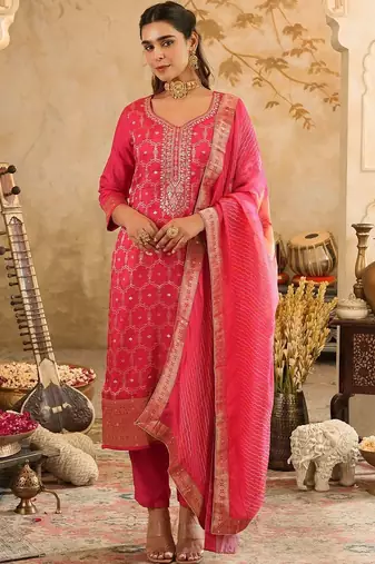 Women Ethnic Motifs Regular Kurta with Trousers & With Dupatta