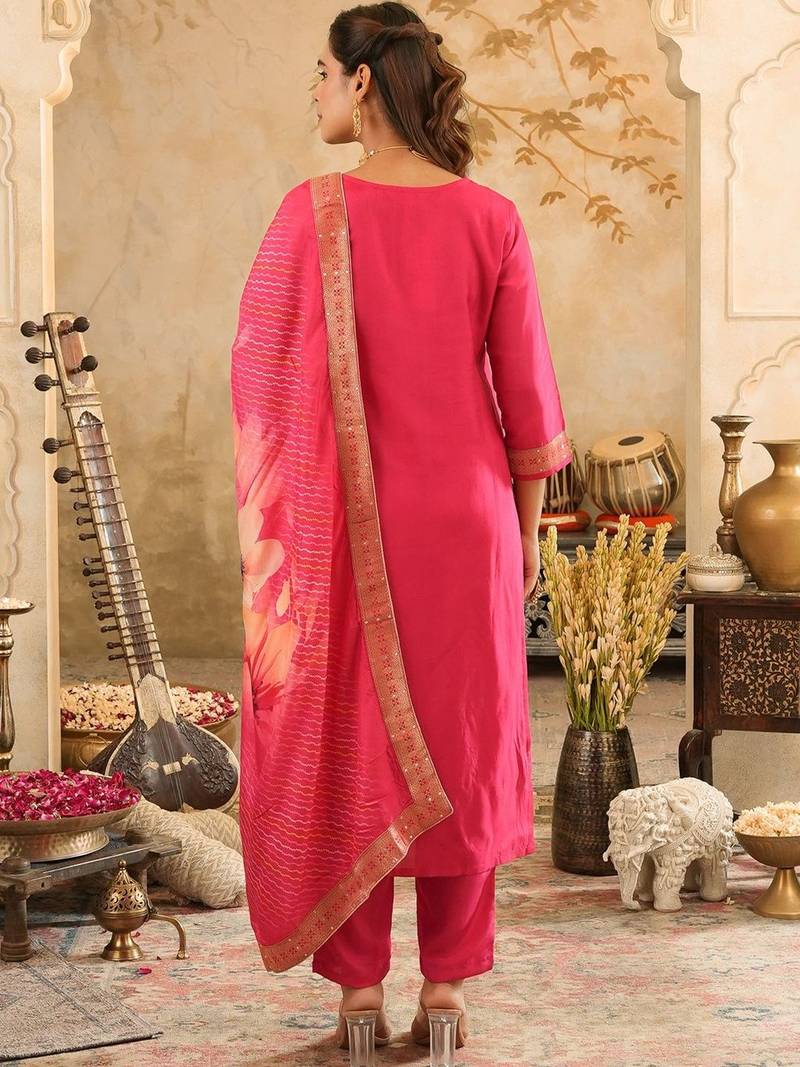 Women Ethnic Motifs Regular Kurta with Trousers & With Dupatta