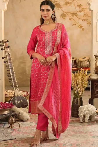 Women Ethnic Motifs Regular Kurta with Trousers & With Dupatta